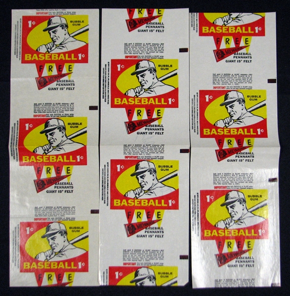 1959 Topps Collection of (3) Uncut Wrapper Strips with (7) Total Wrappers