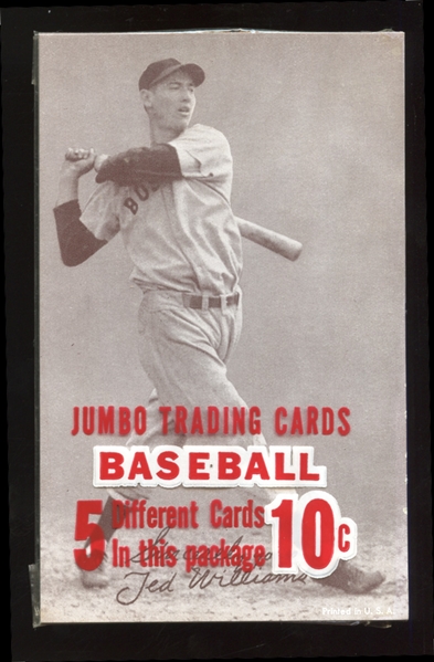 1939-46 Salutation Exhibits 5-Card Cello Pack in Original Wrapper with Ted Williams on Top 