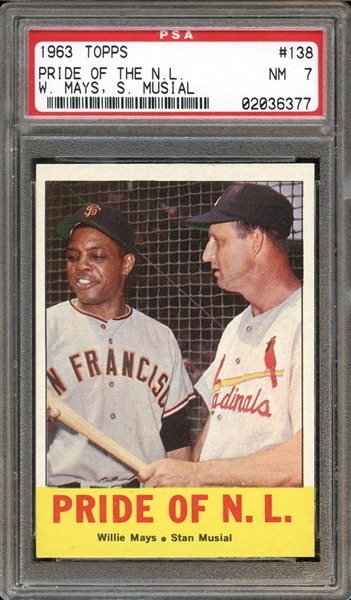 1963 Topps #138 Pride of the N.L. Mays/Musial PSA 7 NM