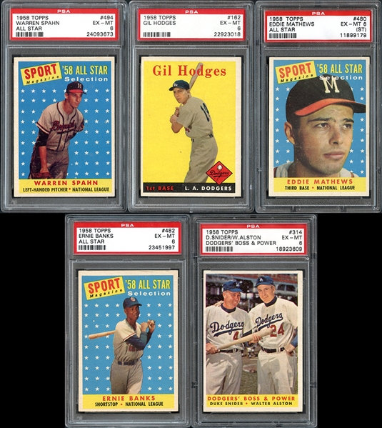 1958 Topps Group of (5) Stars and Hall of Famers