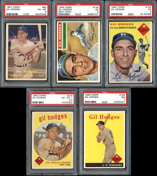 1954-59 Topps Gil Hodges Group of (5) Graded Cards