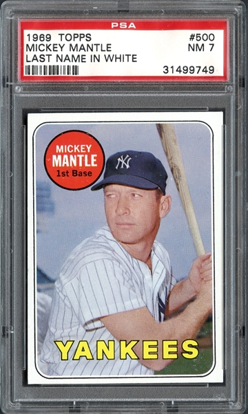 1969 Topps #500 Mickey Mantle Last Name in White PSA 7 NM