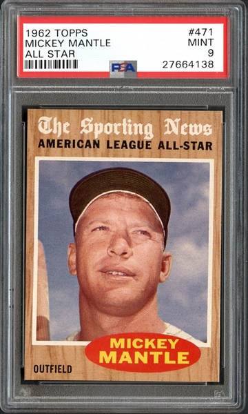 1962 Topps #471 Mickey Mantle All Star PSA 9 MINT