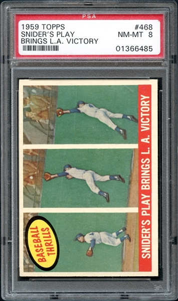1959 Topps #468 Sniders Play Brings L.A. Victory PSA 8 NM/MT
