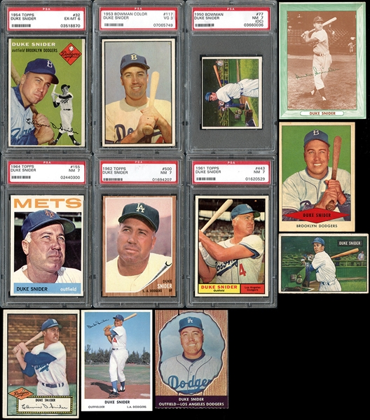 Duke Snider Group of (33) Cards with PSA Graded