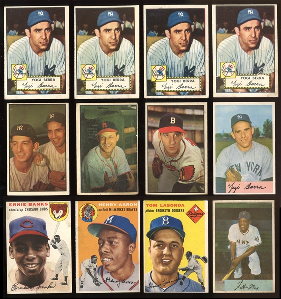 1950s Topps and Bowman Shoebox Collection of (49) Cards Featuring 1954 Aaron and Banks Rookie Cards