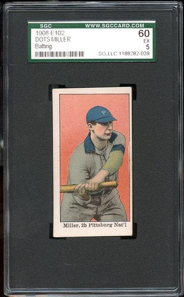 1908 E102 "Set of 25" Dots Miller Batting SGC 60 EX 5