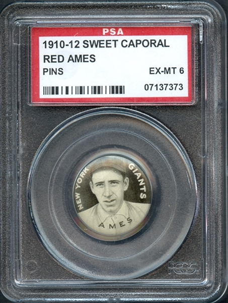 1910-12 Sweet Caporal Pin Red Ames PSA 6 EX/MT