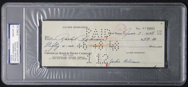 Jackie Robinson Signed and Cancelled Bank Check PSA/DNA 10 GEM MINT