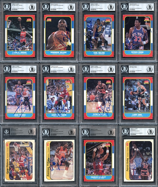1986 Fleer Basketball Autographed Complete Set and Near Complete Sticker Set All BGS Authentic