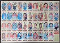 1969-70 Topps Basketball Uncut Proof (Blank Back) Sheet with (44) Cards Featuring Rookie Cards of Lew Alcindor and Havlicek, Bradley, Bing, Hawkins and Lucas