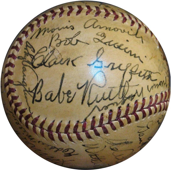 1939 Inaugural Hall of Fame Induction Ceremony Signed OAL (Harridge) Ball Featuring (16) HOFers Including Ruth, Alexander, Wagner, Young, Johnson, Etc.