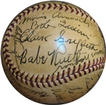 1939 Inaugural Hall of Fame Induction Ceremony Signed OAL (Harridge) Ball Featuring (16) HOFers Including Ruth, Alexander, Wagner, Young, Johnson, Etc.