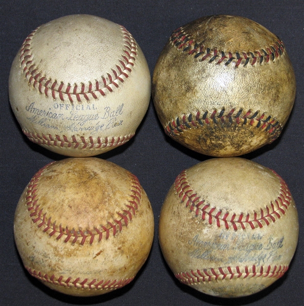 1930s-40s Game-Used OAL (Harridge) Ball Group of (4)