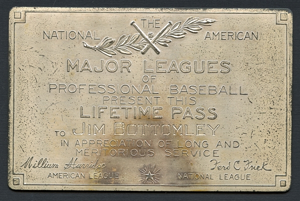 Jim Bottomleys Major Leagues of Professional Baseball Lifetime Pass