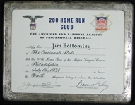 200 Home Run Club Award Presented to Jim Bottomley Signed by Cronin and Giles