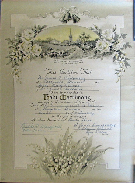 Mr. and Mrs. James L. Bottomley Ceremonial Marriage Certificate