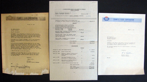 1959 Fleer Company Letter with Facsimile Signature of Jim Bottomley with Probate Settlement Showing Gum Company Receipt