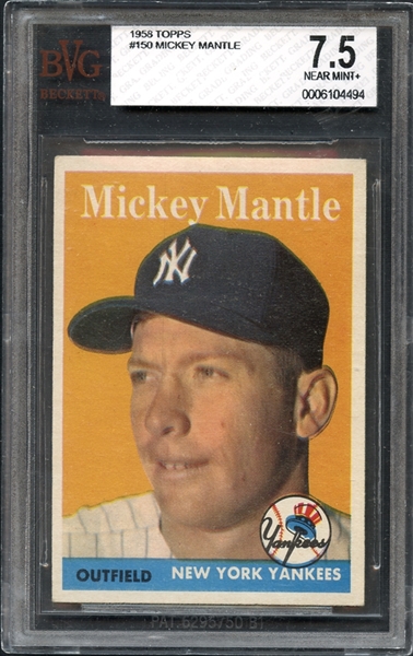 1958 Topps #150 Mickey Mantle BVG 7.5 NM+