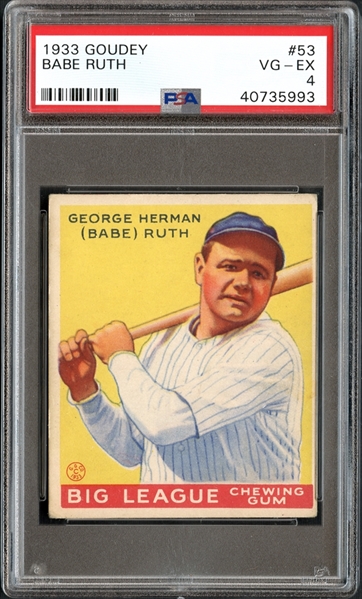 1933 Goudey #53 Babe Ruth PSA 4 VG/EX