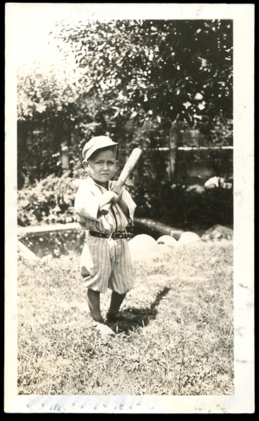 Photo of Jim Bottomley as Child in Uniform with Bat