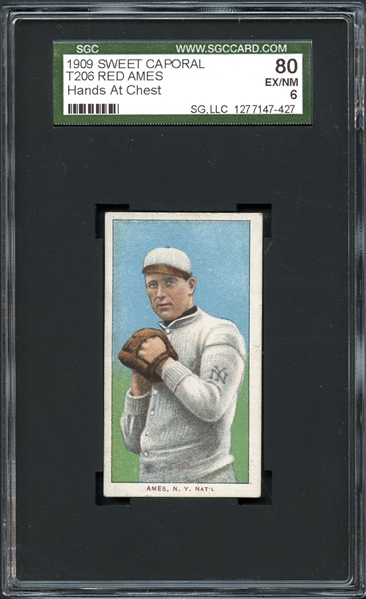 1909-11 T206 Sweet Caporal 150/30 Red Ames, Hands at Chest SGC 80 EX/NM 6
