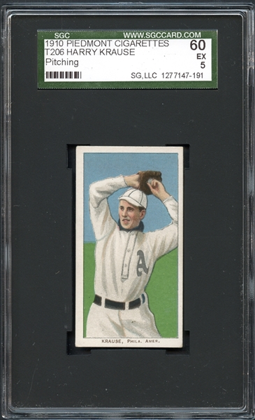 1909-11 T206 Piedmont 350/25 Harry Krause, Pitching SGC 60 EX 5
