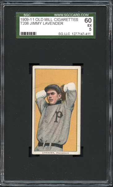 1909-11 T206 Old Mill Jimmy Lavender SGC 60 EX 5