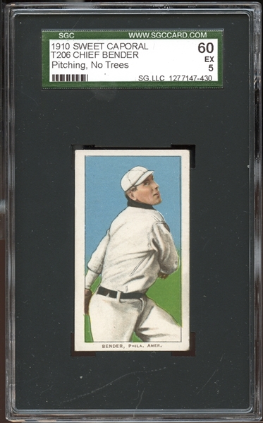 1909-11 T206 Sweet Caporal 350/30 Chief Bender No Trees SGC 60 EX 5