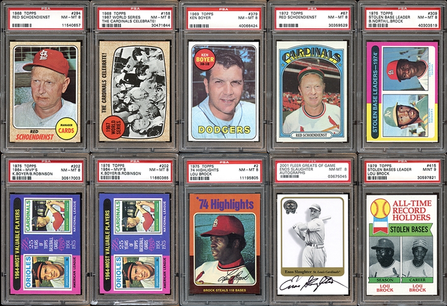 1960s-70s St. Louis Cardinals Group of (10) Cards All Graded PSA 8 or Higher