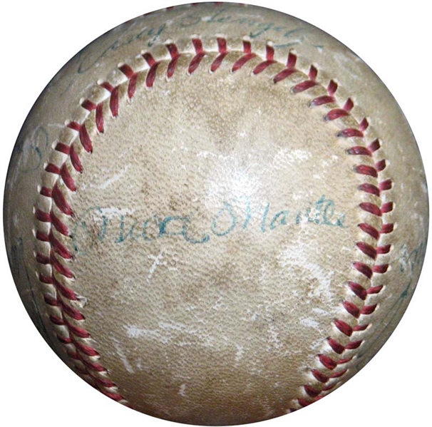 1955-57 New York Yankees Team-Signed Baseball with (14) Signatures Featuring Mantle