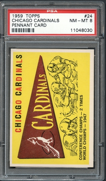 1959 Topps #24 Chicago Cardinals Pennant Card PSA 8 NM/MT