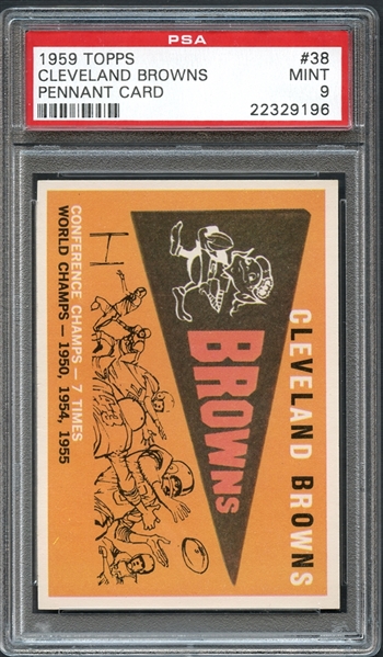 1959 Topps #38 Cleveland Browns Pennant Card PSA 9 MINT