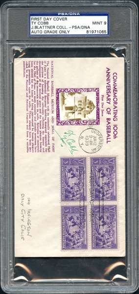 1939 Hall of Fame First Day Cover Signed by Ty Cobb PSA/DNA 9 MINT