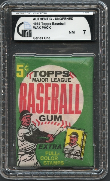 1962 Topps Baseball Wax Pack Series One 5 Cent GAI 7 NM