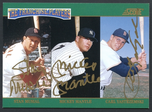 1992 Score Franchise Mickey Mantle/Stan Musial/Carl Yastrzemski Signed Card