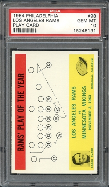 1964 Philadelphia #98 Los Angeles Rams Play Card PSA 10 GEM MINT