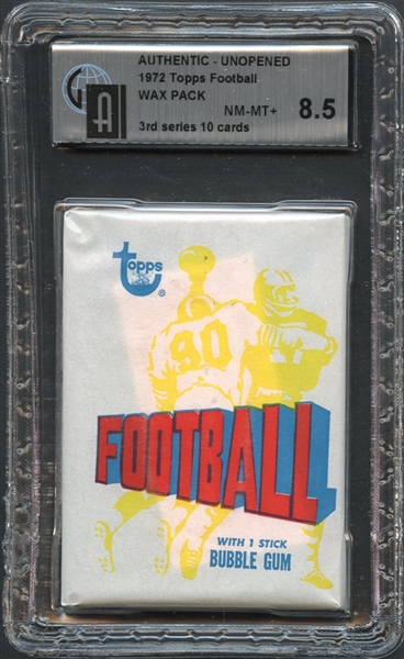 1972 Topps Football Wax Pack with Larry Little on Back GAI 8.5 NM/MT+