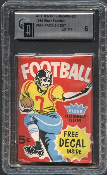 1960 Fleer Football Wax Pack 5 Cent GAI 6 EX/MT