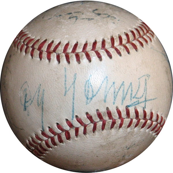 1955 Cy Young, Joe DiMaggio, Tris Speaker and Others Multi-Signed OAL (Harridge) Ball with (15) Signatures From Hank Bowory Collection