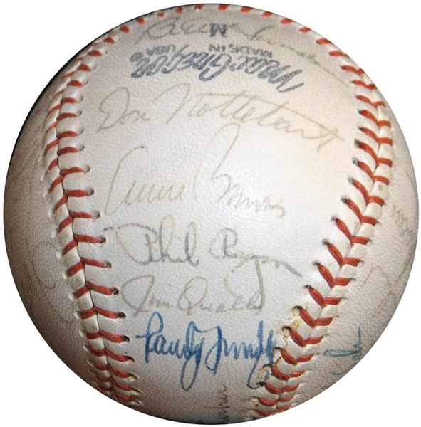 1969 Chicago Cubs Team-Signed Baseball with (25) Signatures Featuring Banks, Santo, B. Williams, Durocher, Jenkins Etc. 