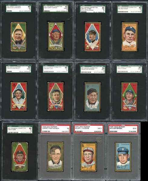 1911 T205 Group of (50) Cards Including Cobb, Mathewson, Joss, Etc All Graded