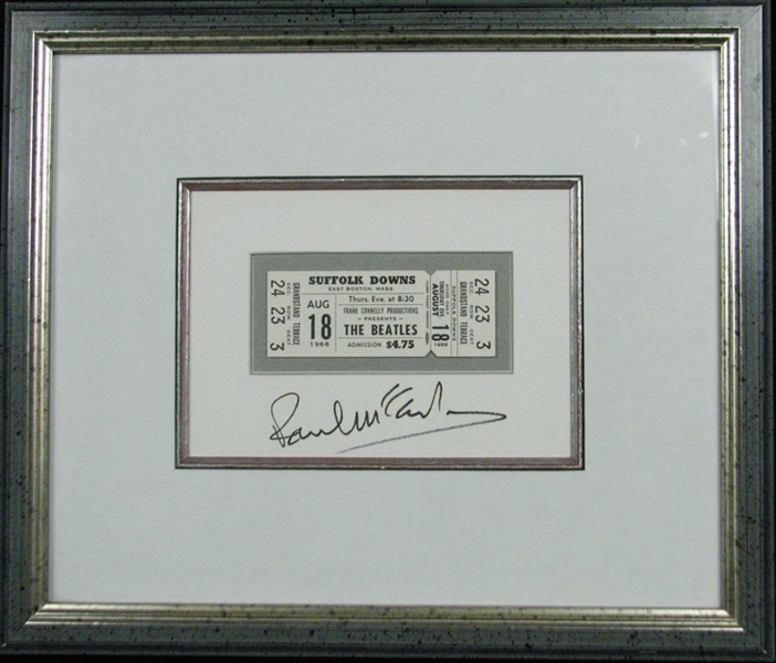Paul McCartney Signed Beatles Ticket Display