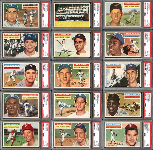 1956 Topps Baseball Complete Set with PSA Graded Stars 