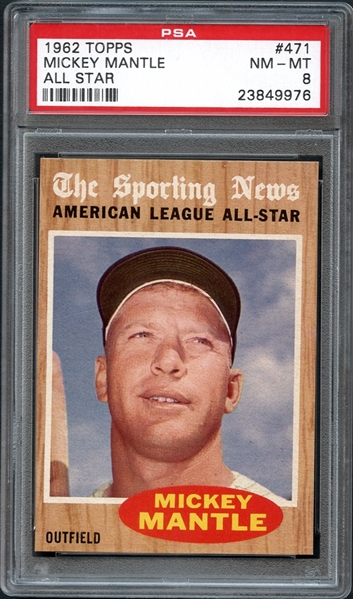 1962 Topps #471 Mickey Mantle All Star PSA 8 NM/MT