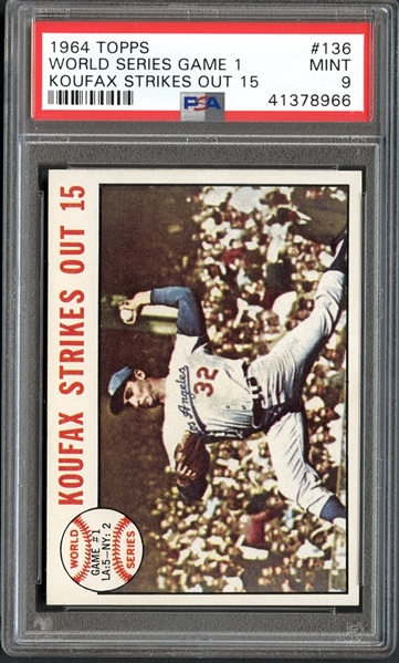 1964 Topps #136 World Series Game 1 Koufax Strikes Out 15 PSA 9 MINT