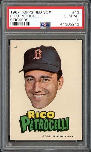 1967 Topps Red Sox #13 Rico Petrocelli Stickers PSA 10 GEM MINT