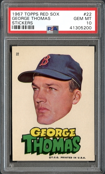 1967 Topps Red Sox #22 George Thomas Stickers PSA 10 GEM MINT