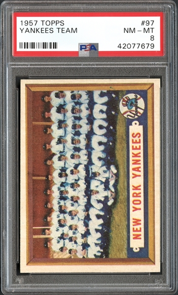 1957 Topps #97 Yankees Team PSA 8 NM/MT
