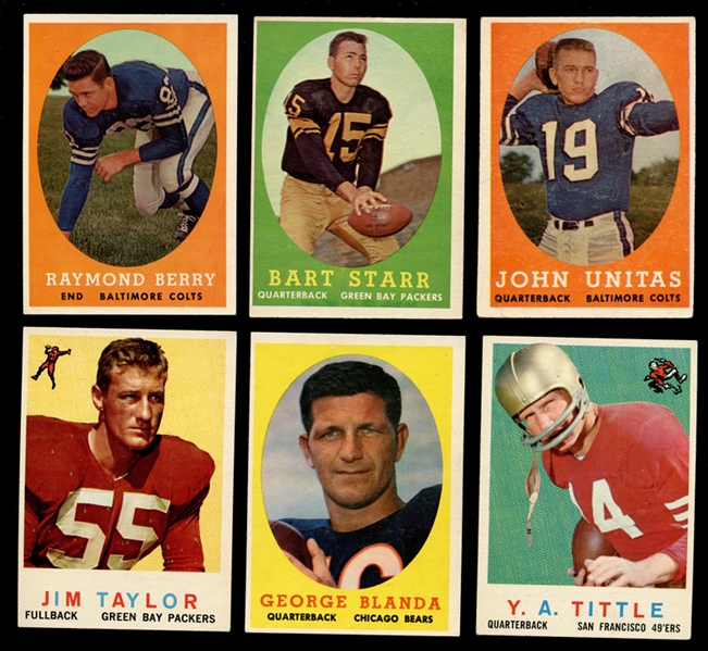 1949-1959 Topps, Bowman and Leaf Football Group of (90) with Stars and HOFers
